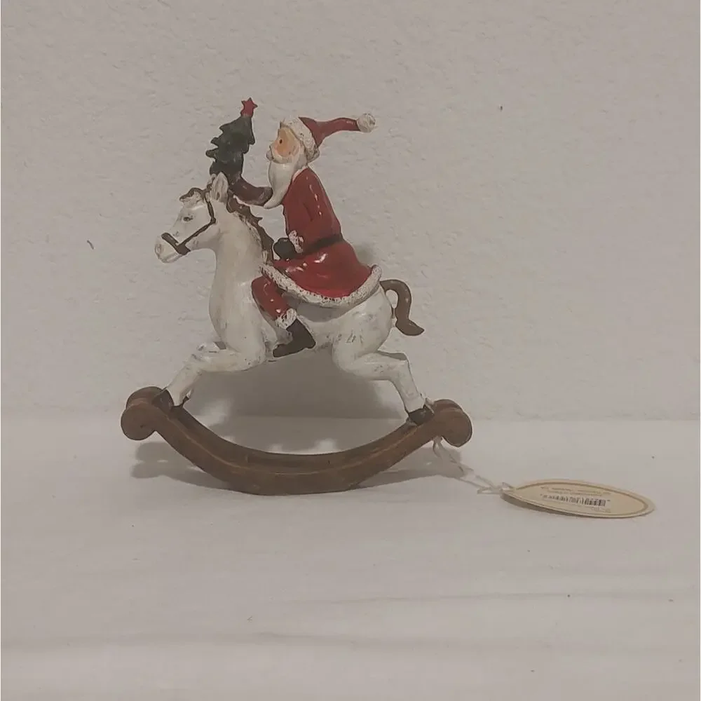 Vintage 1991 Small Resin Santa On Rocking Horse TII Collectables Pre-owned Tags